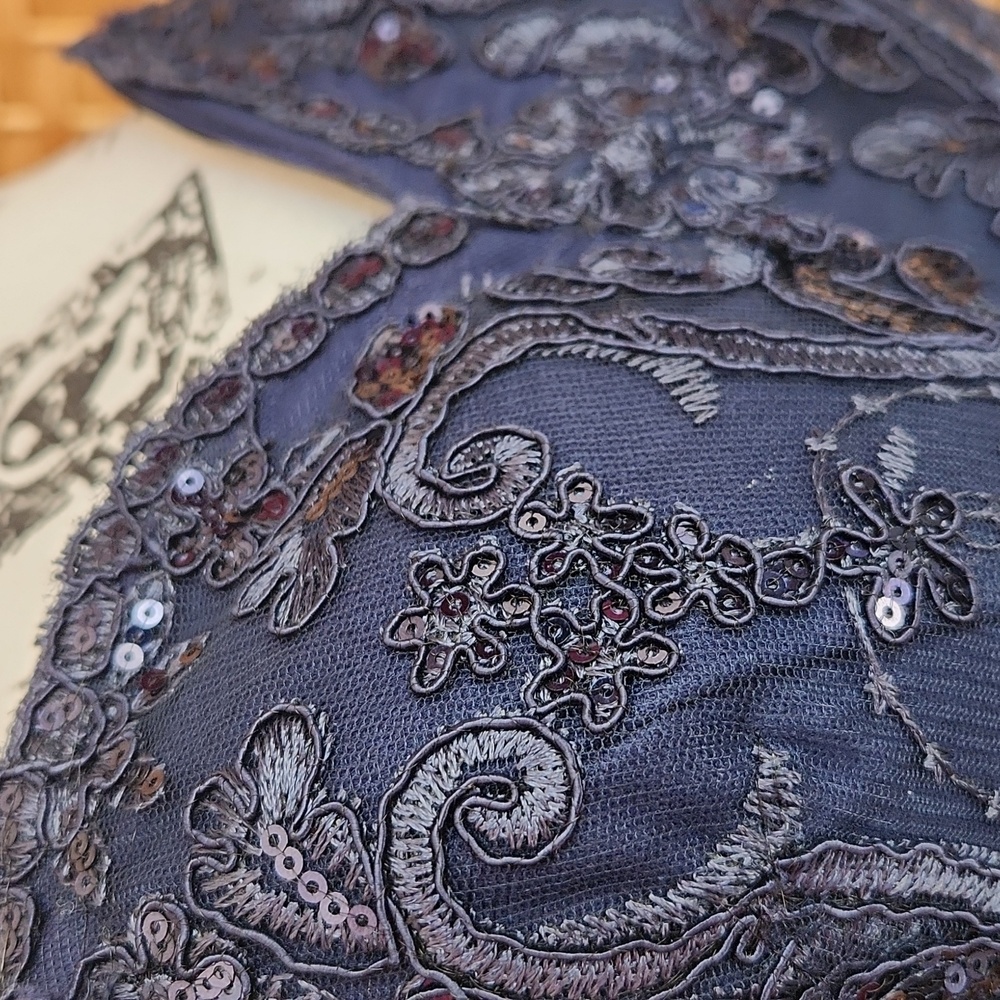 LUCCI LU, Sequins Textures Sweetheart Neckline,Elegant Navy Strapless Lace Dress - Picture 6 of 13